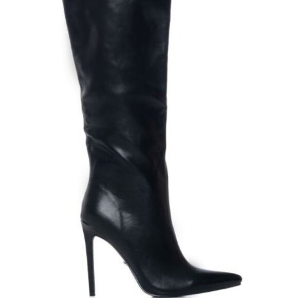 AZALEA WANG "DOING THE MOST"FEATHER EMBELLISHED KNEE HIGH BOOT/BLACK(BRAND NEW!! - Picture 3 of 9